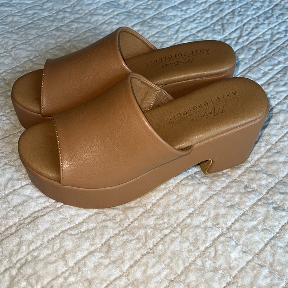Anthropologie Brown Leather Platform Mules by Matisse - Picture 2 of 8